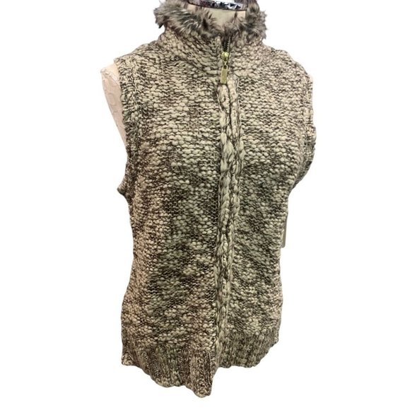 Medium Petite Charter Club Women's Full Zip Sweater Vest Tan Gold Metallic - Picture 2 of 7